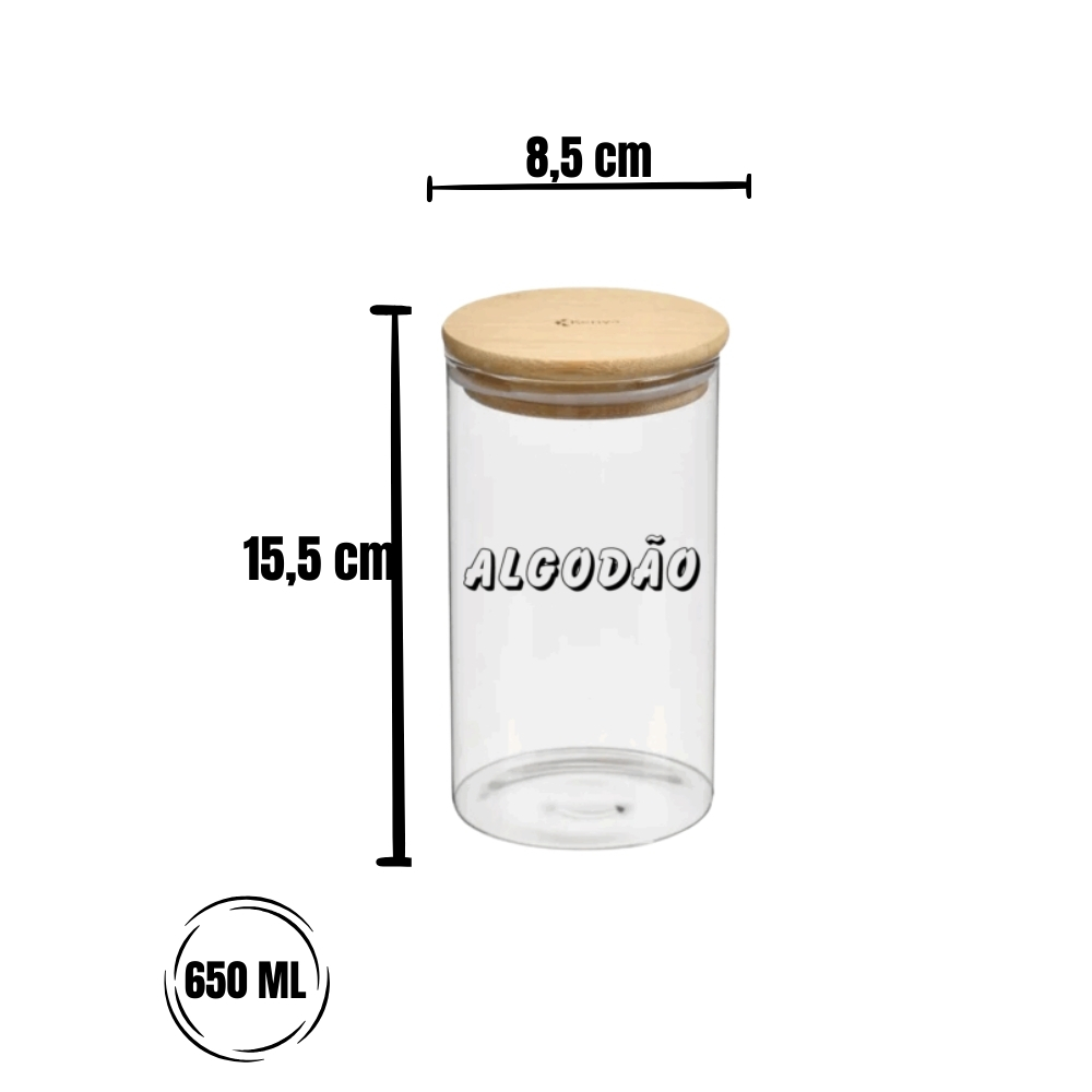 Pote Hermetico Com Tampa De Bambu Redondo 650ml "Algodão" - Imagem 2