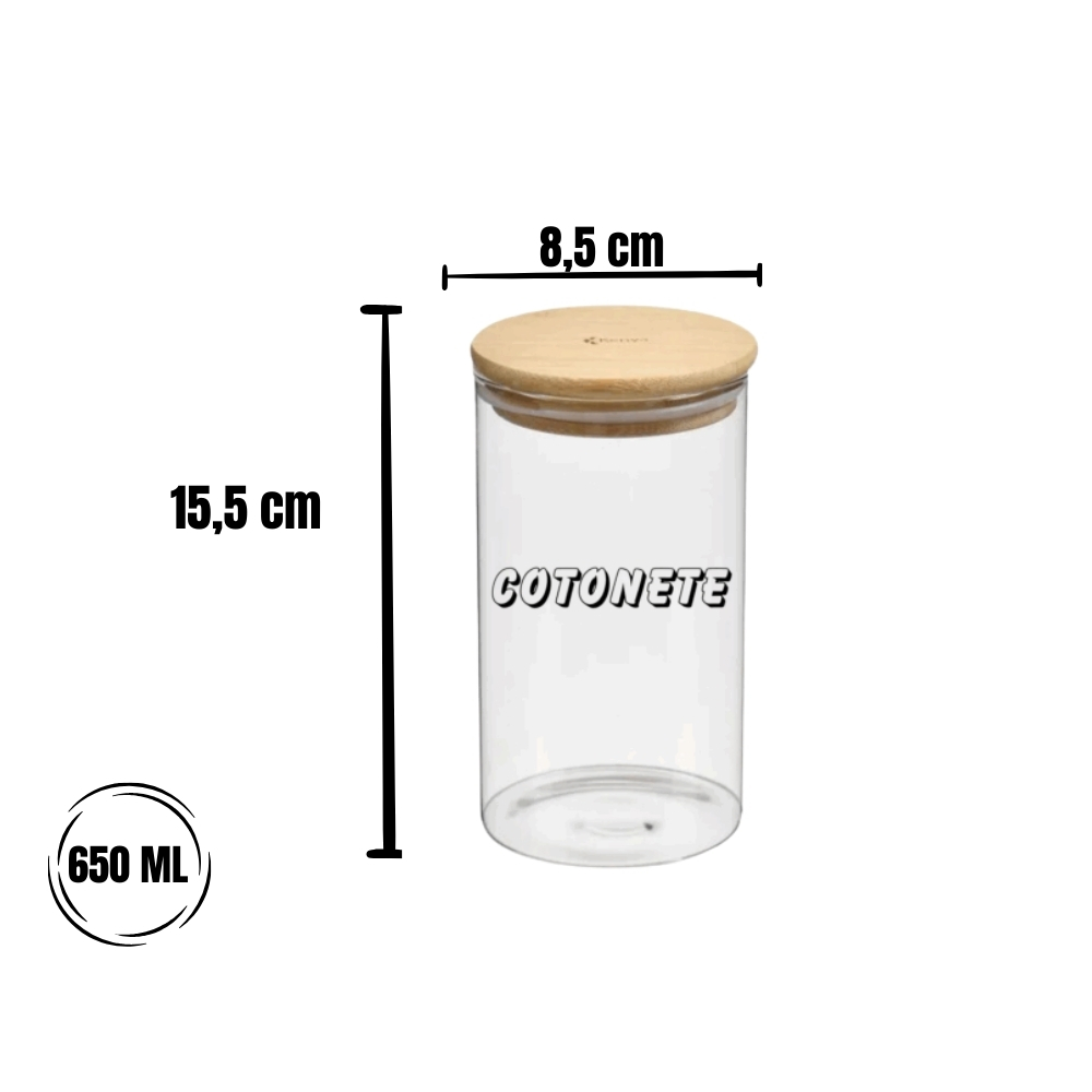 Pote Hermetico Com Tampa De Bambu Redondo 650ml "Cotonete" - Imagem 2