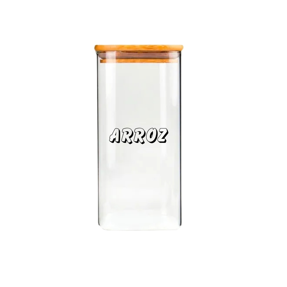 Pote Hermetico Com Tampa De Bambu 1350ml "Arroz"