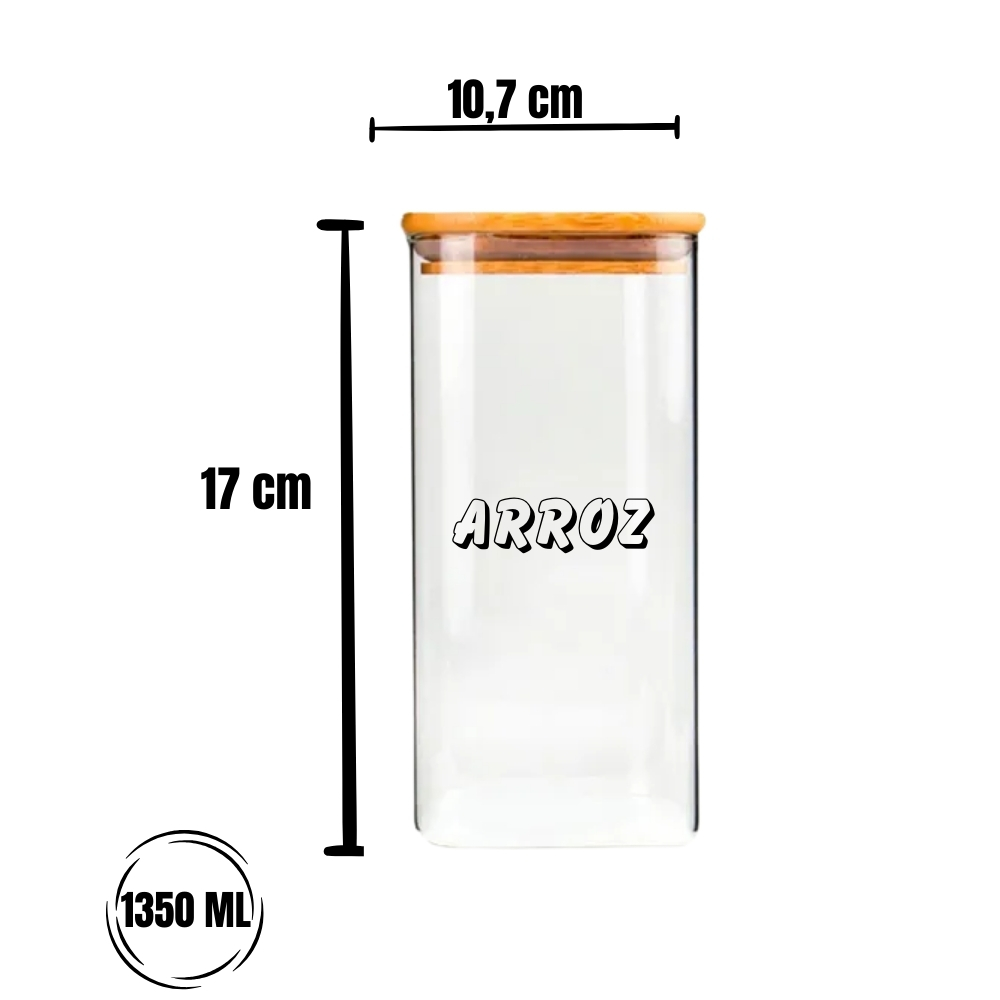 Pote Hermetico Com Tampa De Bambu 1350ml "Arroz" - Imagem 2