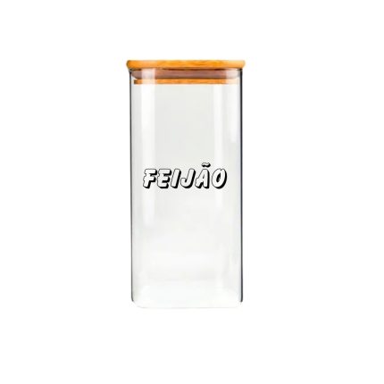 Pote Hermetico Com Tampa De Bambu 1350ml "Feijão"