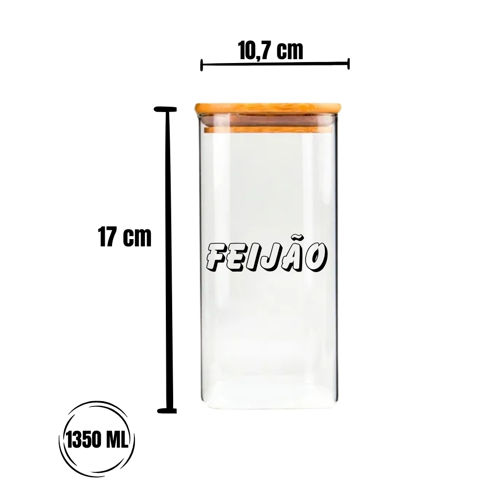 Pote Hermetico Com Tampa De Bambu 1350ml "Feijão" - Imagem 2