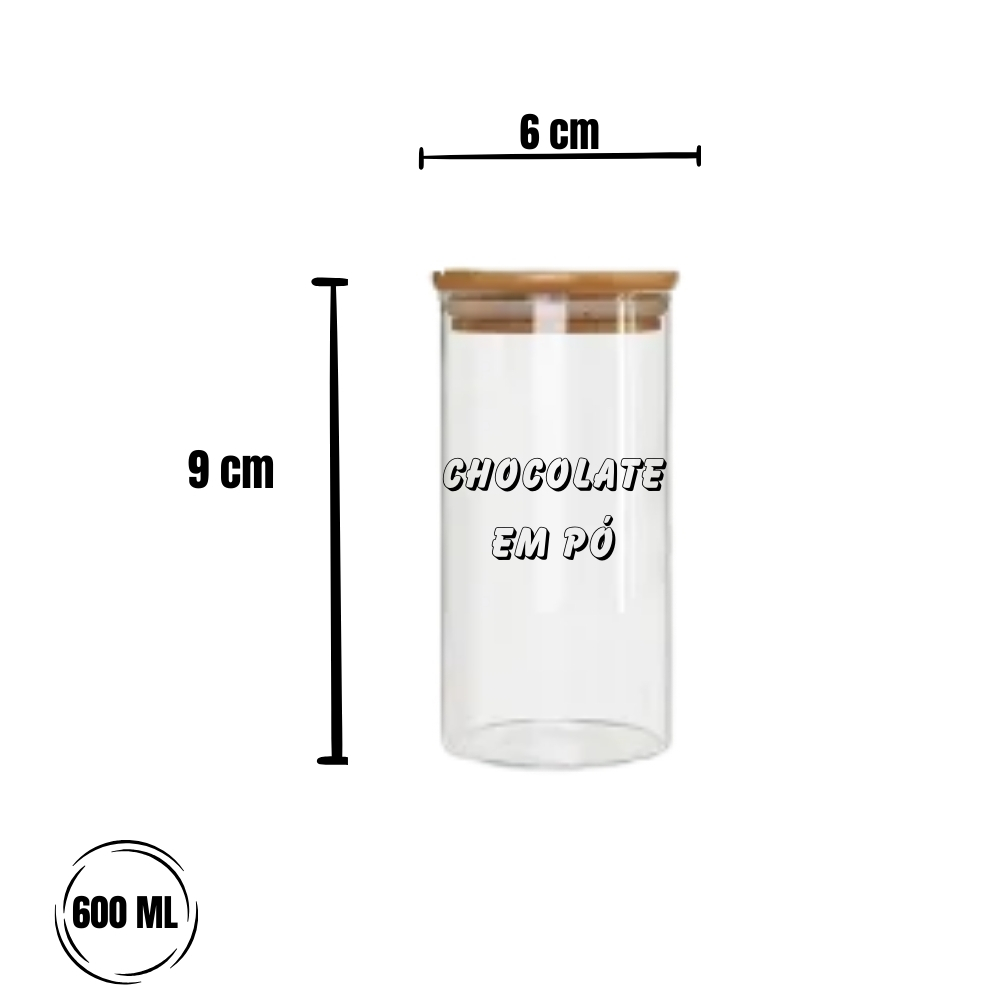 Pote Hermetico Com Tampa De Bambu 600ml "Chocolate em pó" - Imagem 2