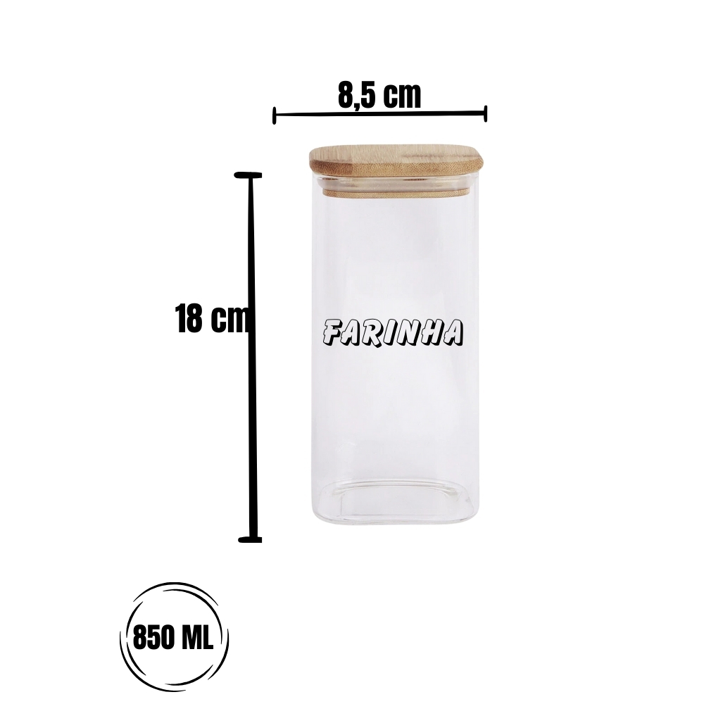 Pote Hermetico Com Tampa De Bambu 850ml "Farinha" - Imagem 2