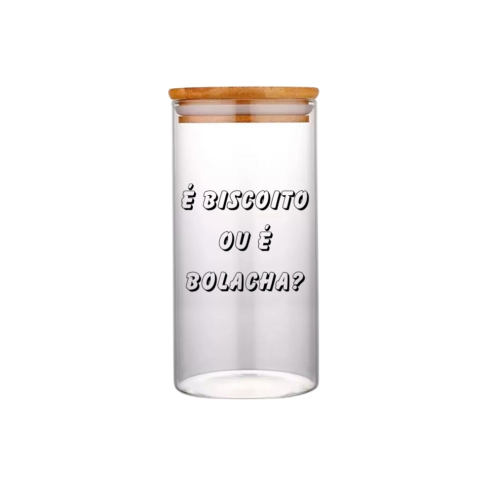 Pote Hermetico Com Tampa De Bambu Redondo 900ml "biscoito ou é bolacha?"