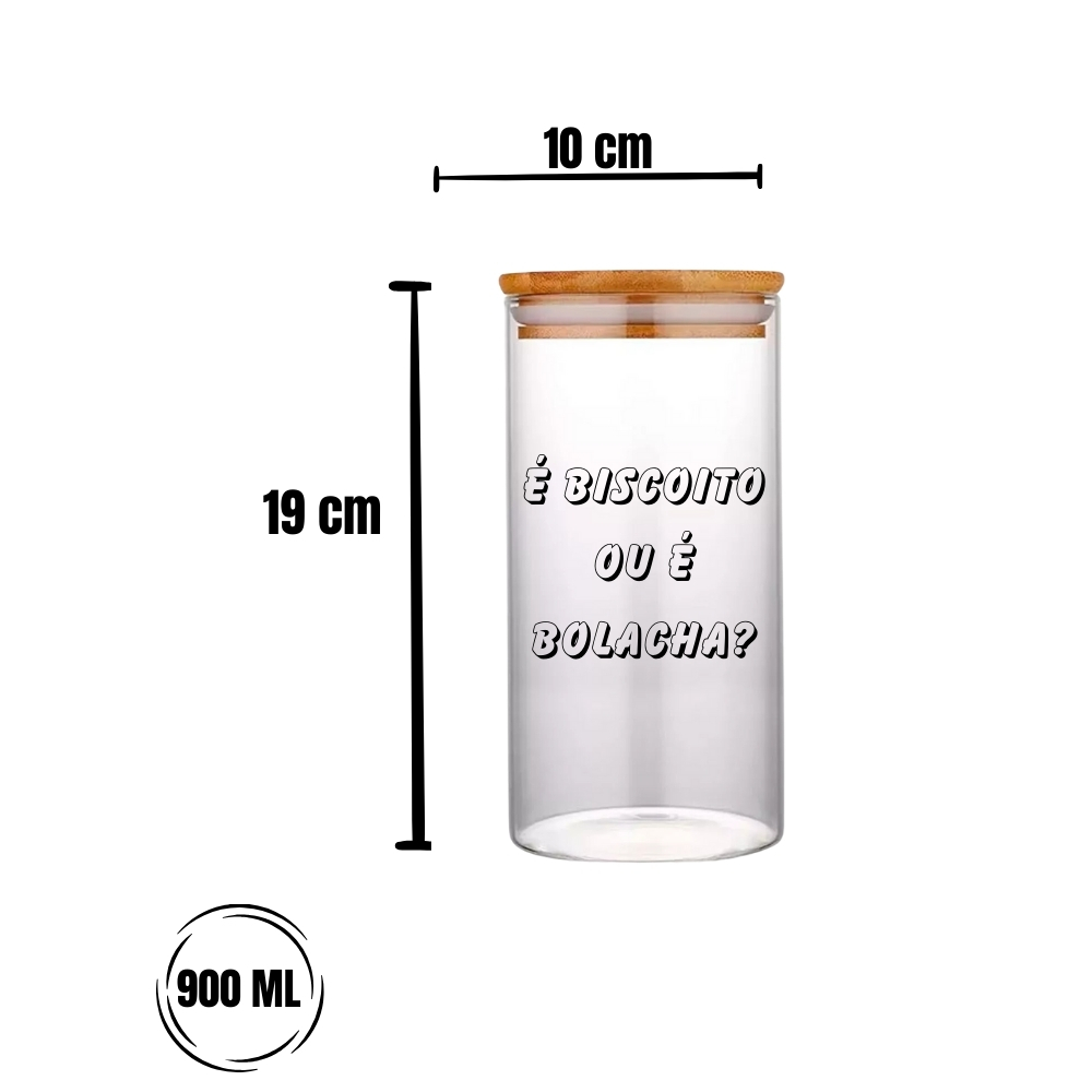 Pote Hermetico Com Tampa De Bambu Redondo 900ml "biscoito ou é bolacha?" - Imagem 2