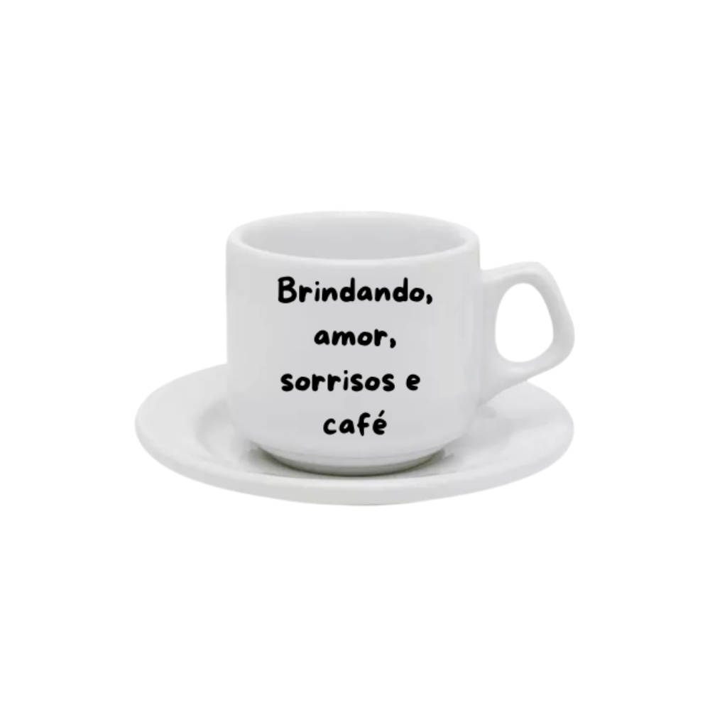 Xicara com Píres Brindando, amor, sorrisos e café