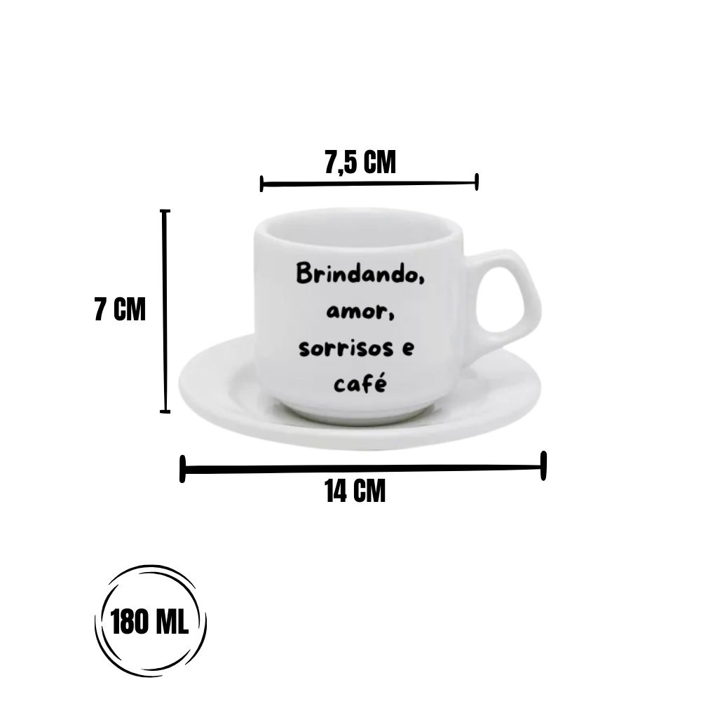 Xicara com Píres Brindando, amor, sorrisos e café - Imagem 2